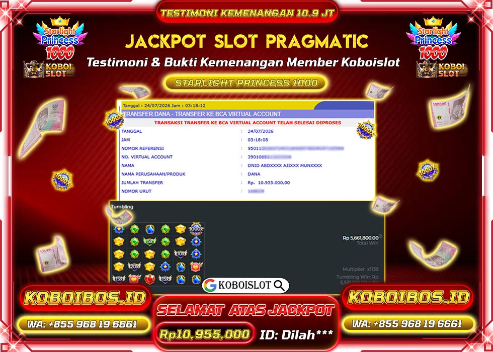BUKTI KEMENANGAN ID Dilah*** SLOT GACOR STARLIGHT PRINCESS 1000 Rp10.955.000,- LUNAS